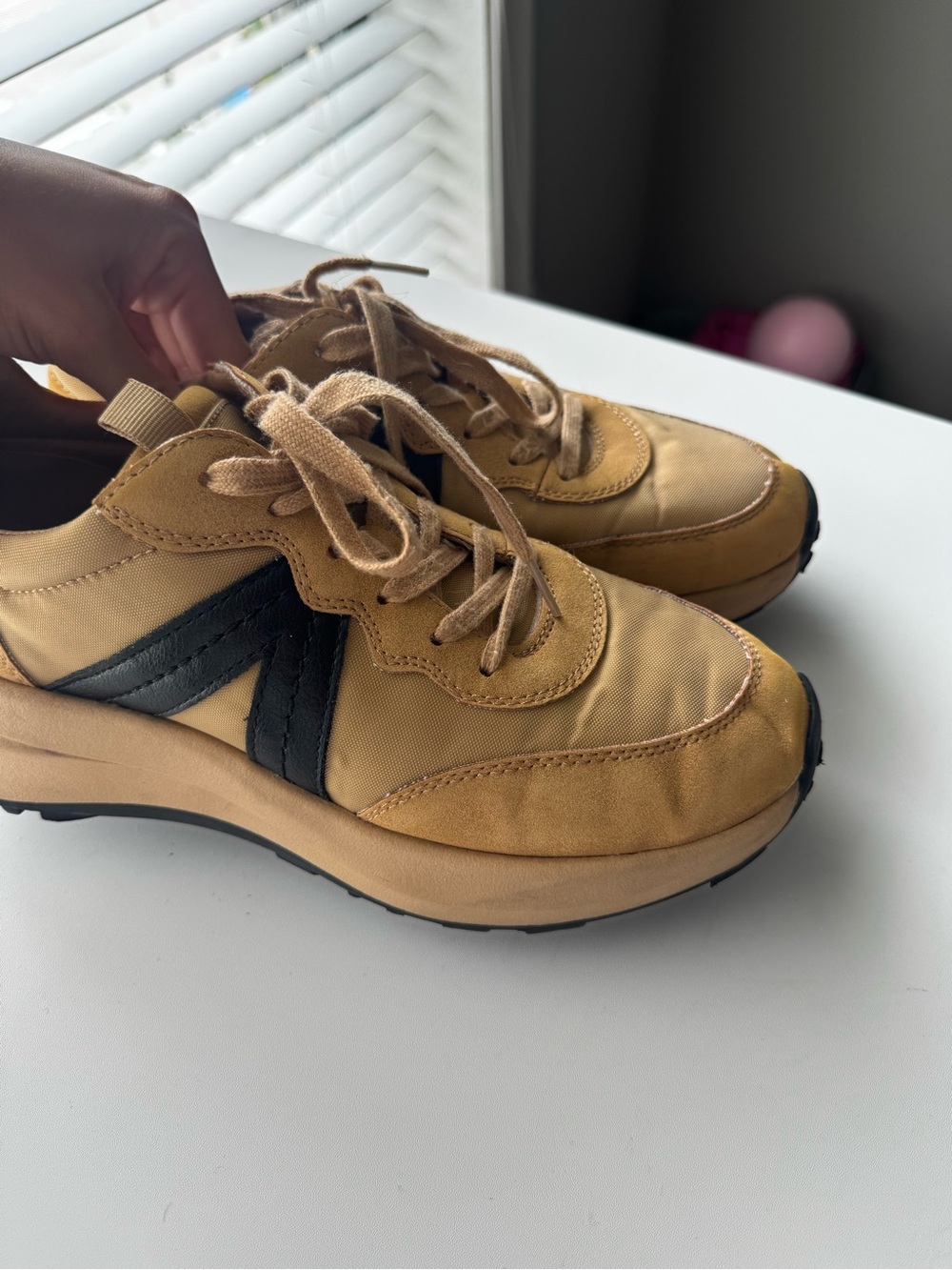 Tan Casual Lace-Up Sneakers with Black Accent - Picture 9 of 9